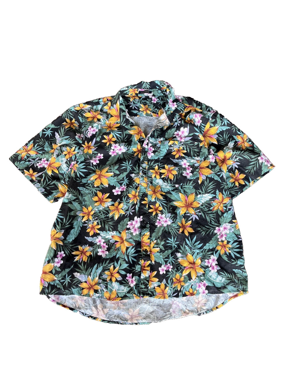 Hisdern 100% cotton Mens Shirt XL Black Cotton Floral Hawaiian